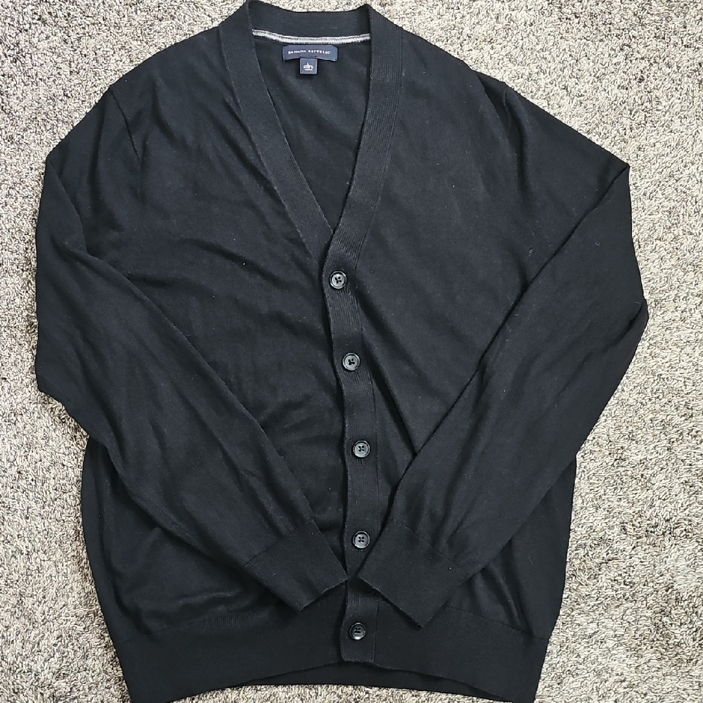 Banana Republic Black Cardigan Sweater with Ribbed Trim